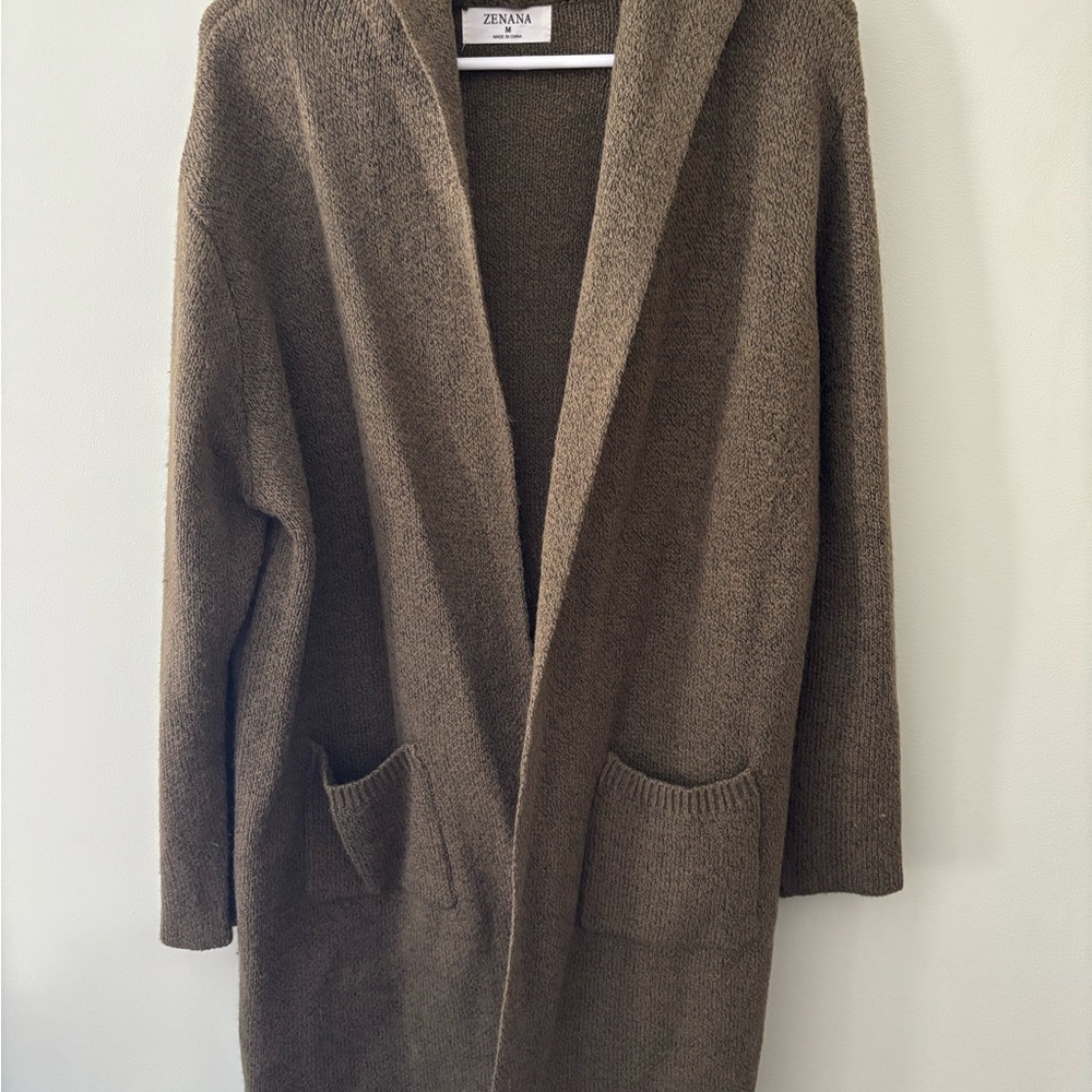 Zenana Olive Green Open Front Cardigan